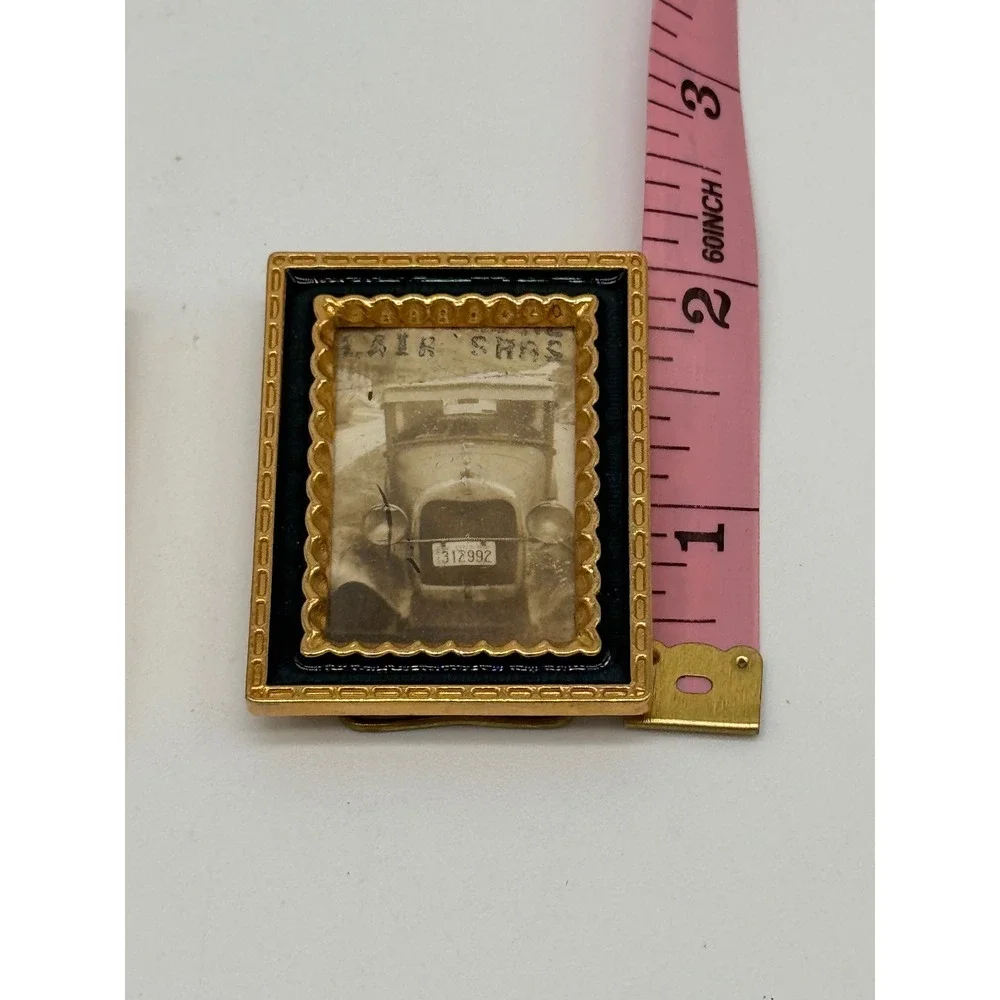 Vintage 80s Mini Picture Frames Black Enamel Gold Scalloped Desk Decor Pair